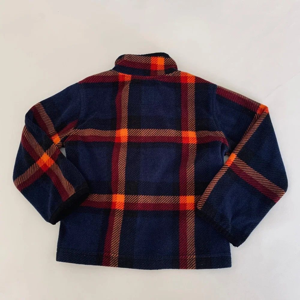 OshKosh B'gosh Fleece Jacket Kids 2T Navy Orange Plaid Full Zip Gorpcore Cabin